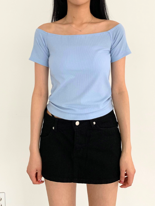 [국내제작] 베이직 슬림 오프숄더 반팔 티셔츠 5색상